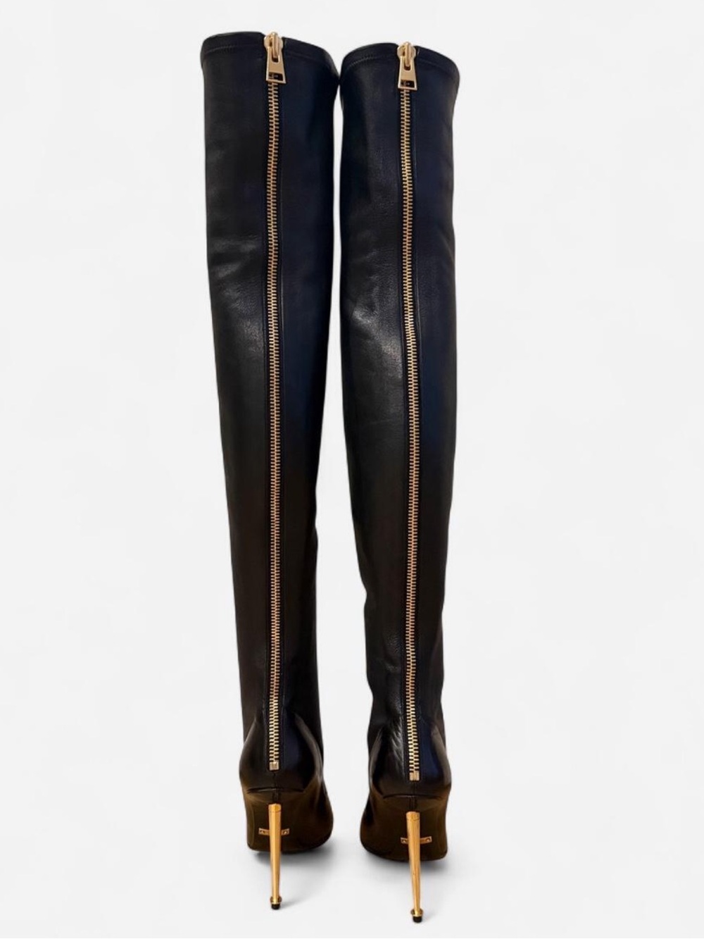 Tom Ford Black Over-the-Knee Boots with Gold Rear Zipper - Picture 2 of 14